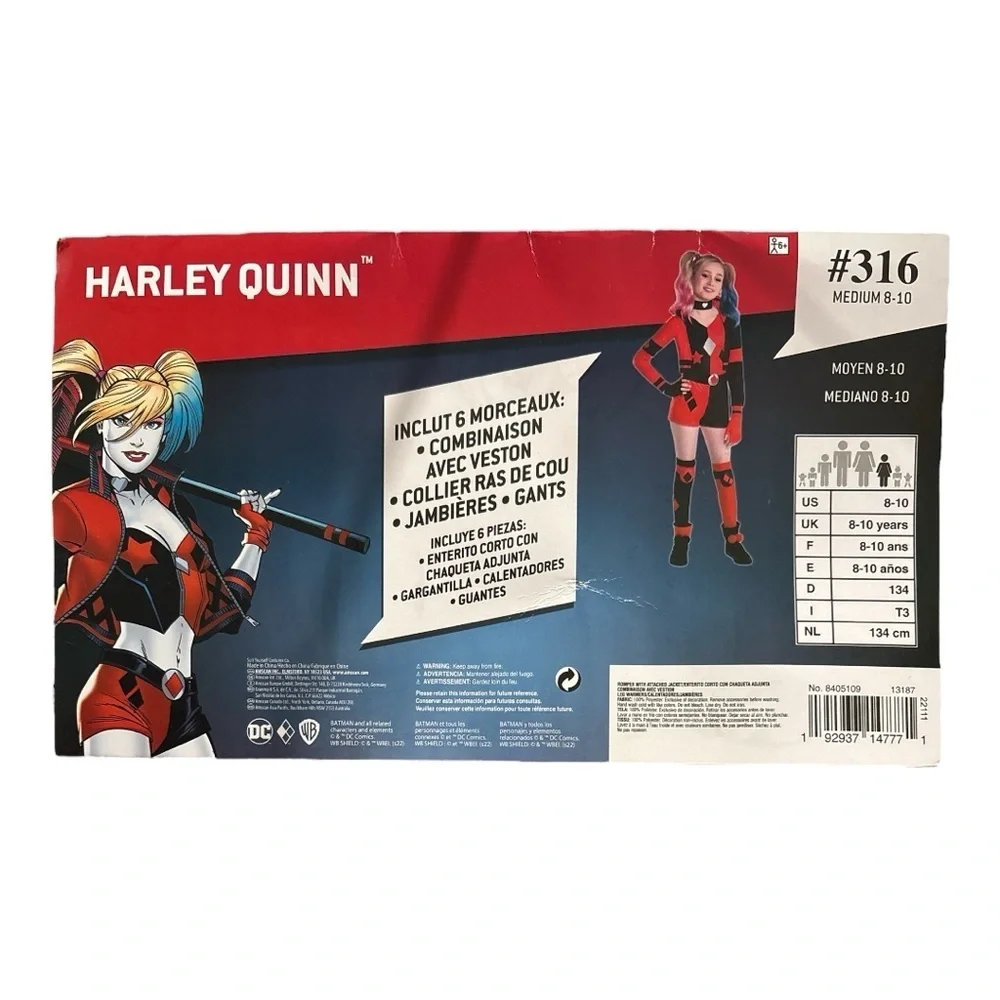 NWT Harley Quinn Halloween Costume Dress Up Cosplay DC Comics Child Medium 8-10 - Picture 2 of 4